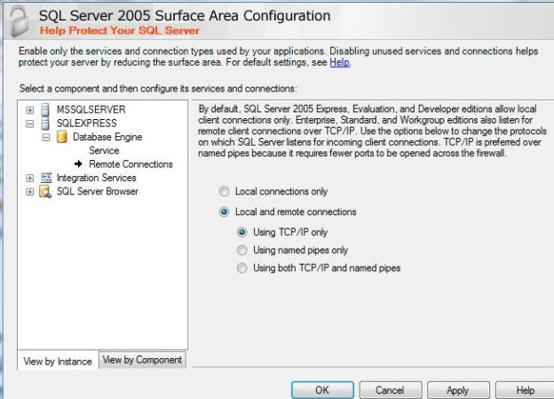 Sql server surface area configuration